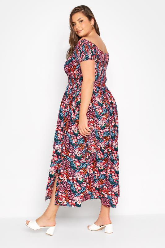 Plus Size Pink Floral Print Bardot Maxi Dress | Yours Clothing 3