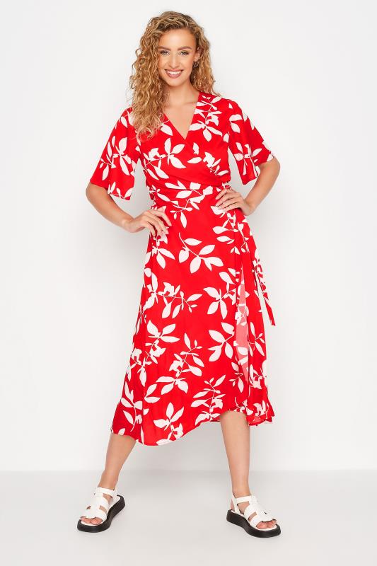 LTS Tall Red Floral Print Wrap Dress 1