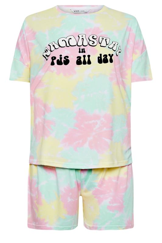 YOURS Plus Size Yellow Tie-Dye 'Namastay' Slogan Pyjama Set | Yours Clothing 5