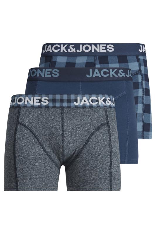 JACK & JONES 3 PACK Blue Patterned Boxers | BadRhino