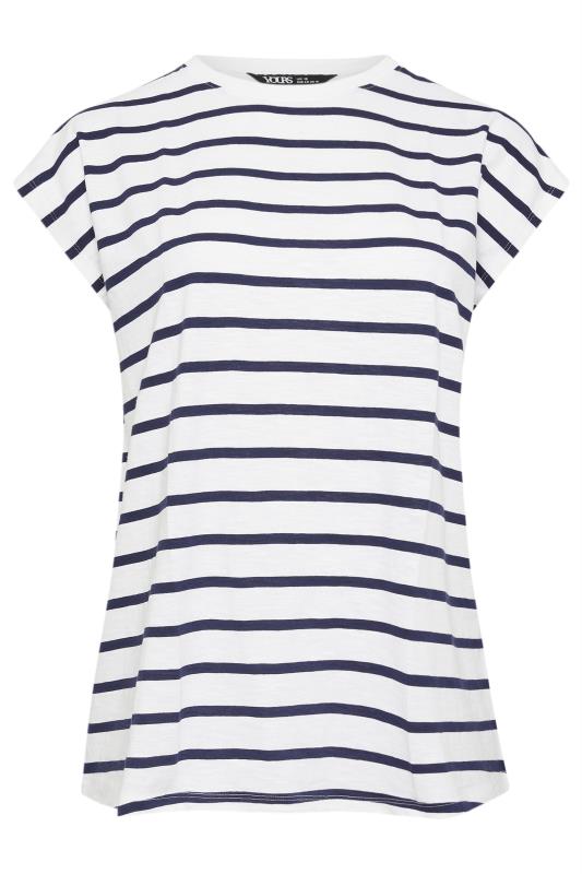 YOURS Plus Size White & Navy Blue Stripe Top | Yours Clothing 5