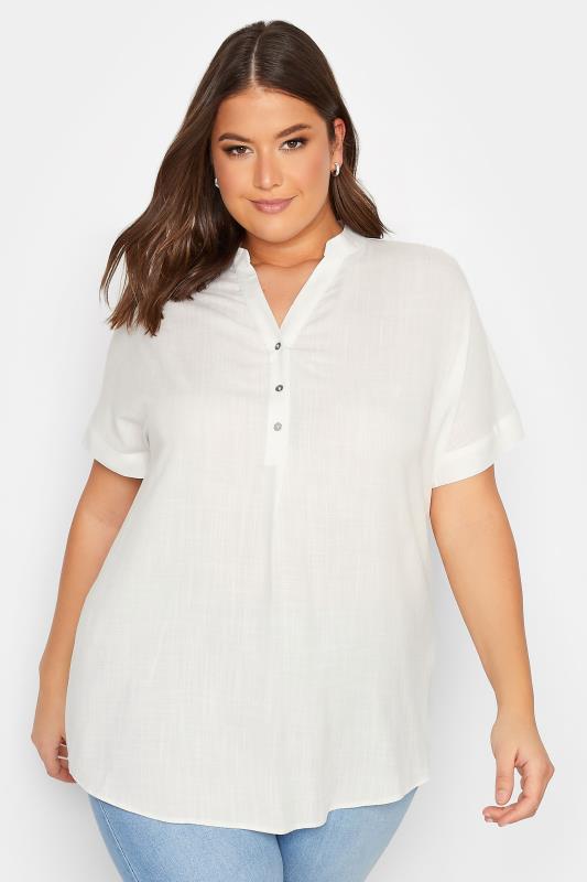 YOURS Plus Size White Half Placket Blouse | Yours Clothing 1
