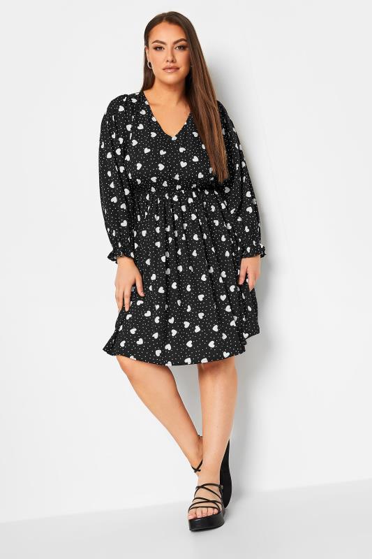 LIMITED COLLECTION Plus Size Black Heart Print Mini Dress | Yours Clothing  2
