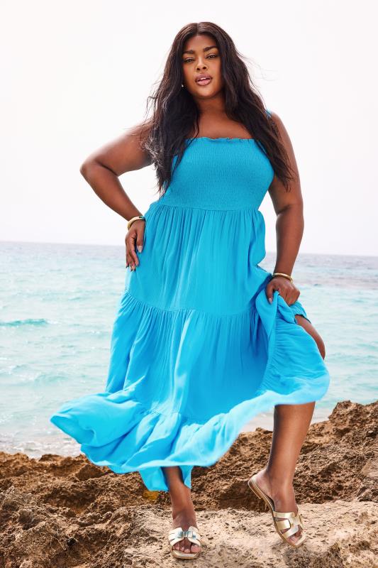YOURS Plus Size Aqua Blue Tiered Maxi Dress | Yours Clothing 1