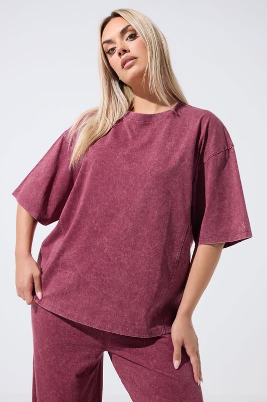 LIMITED COLLECTION Plus Size Red Acid Wash Seam Detail Top | Yours Clothing 1