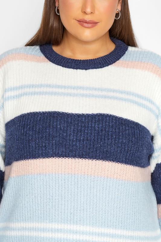 YOURS LUXURY Plus Size Blue Stripe Longline Jumper | Yours Clothing 5