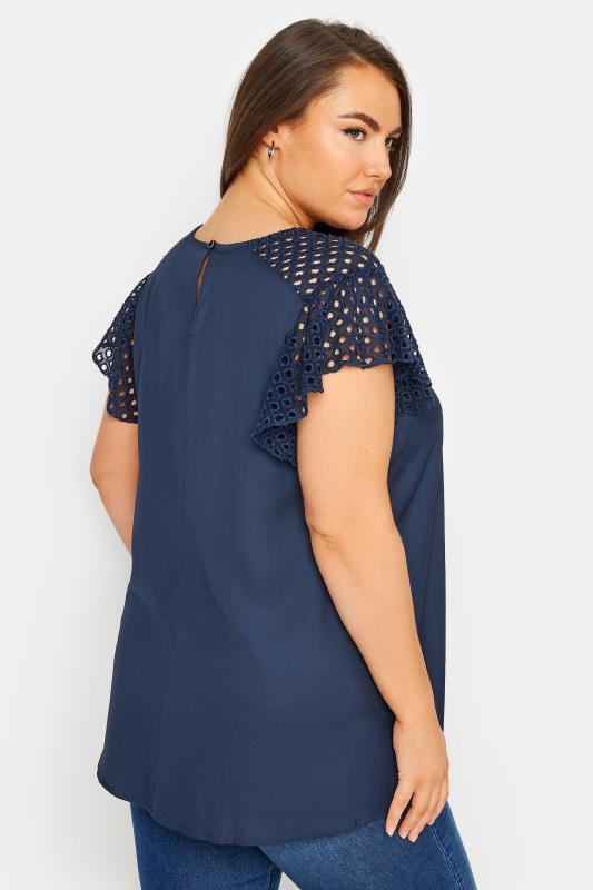 YOURS Plus Size Navy Blue Flutter Sleeve Top | Yours Clothing 3