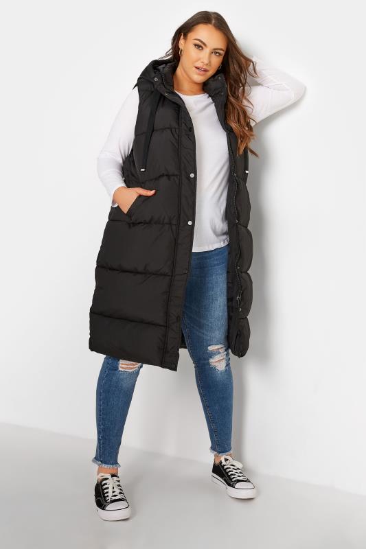 Plus Size Black Maxi Panelled Puffer Gilet | Yours Clothing 2