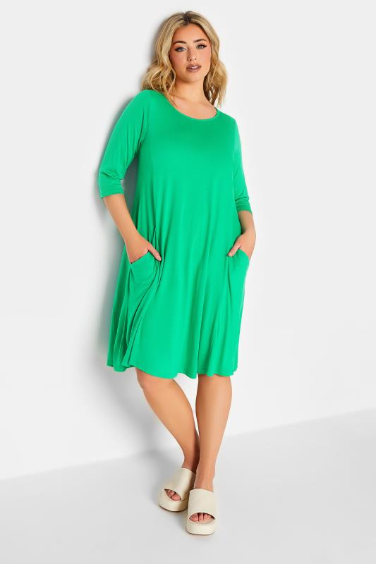 Plus Size  YOURS Curve Green Drape Pocket Dress