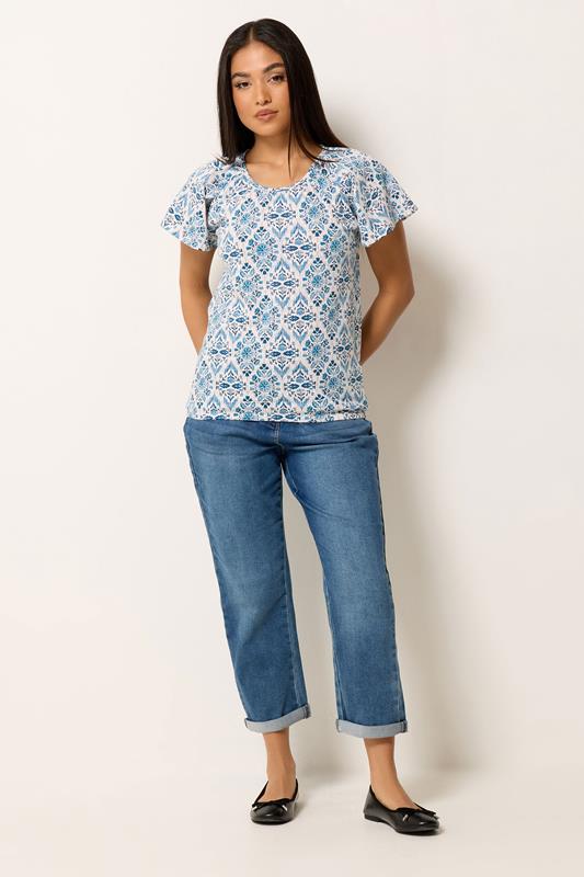 M&Co Petite Blue Floral Cotton Scoop Neck Top | M&Co 2