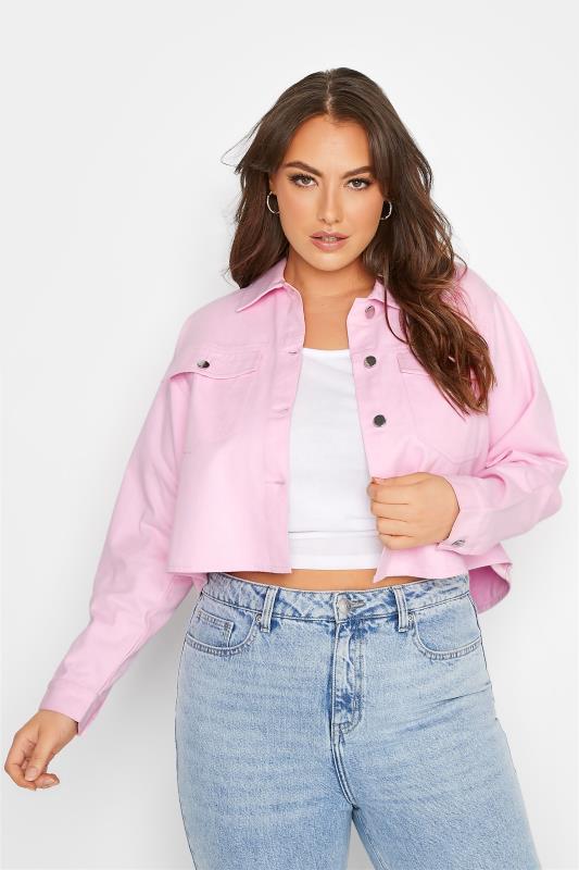 LIMITED COLLECTION Plus Size Pink Cropped Twill Jacket | Yours Clothing 1
