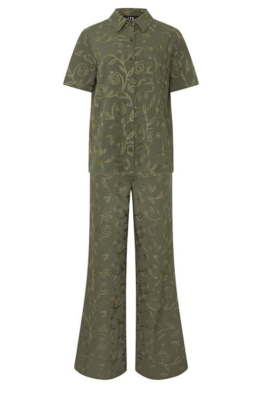 LTS Tall Women's Set Olive Green Floral Embroidered Shirt & Trousers | Long Tall Sally  6