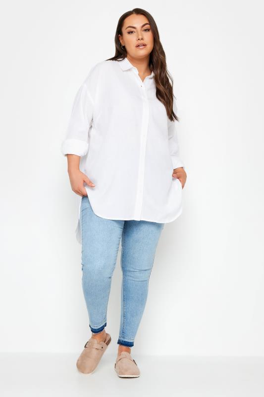 YOURS Plus Size White Linen Shirt | Yours Clothing 4
