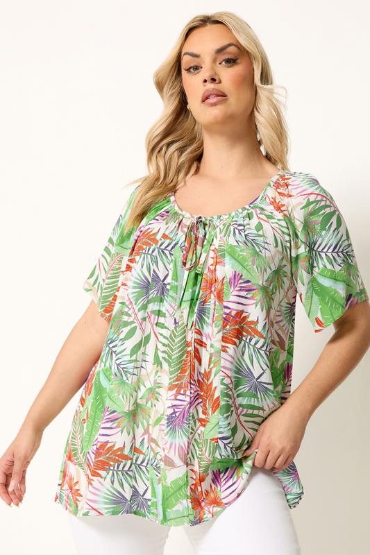  YOURS blusa blanca tropical con jaretas