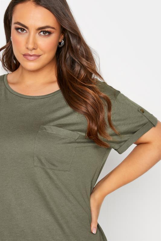 Khaki Green Pocket Dipped Hem T-Shirt | Yours Clothing 4