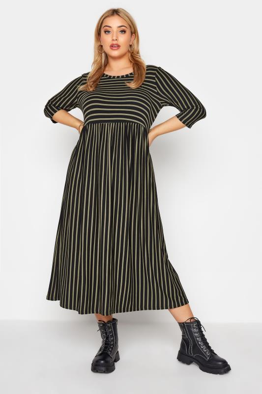 Großen Größen  LIMITED COLLECTION Black & Khaki Stripe Maxi Dress