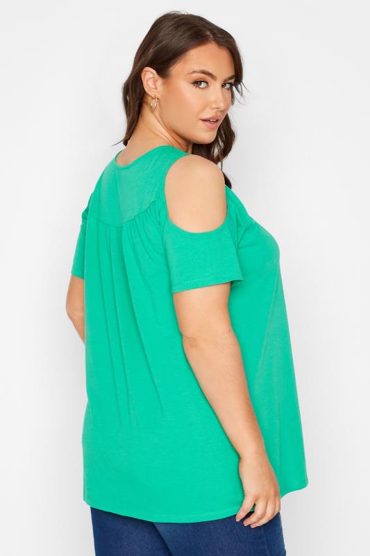 Plus Size Bright Green Lace Detail Cold Shoulder Top | Yours Clothing 3