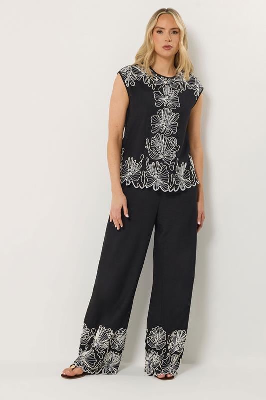  LTS Tall Leinen-Set aus Oberteil und Hose mit floraler Stickerei