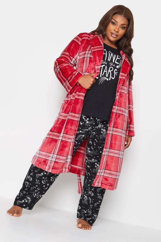 YOURS Plus Size Red Check Print Shawl Collar Dressing Gown | Yours Clothing 3