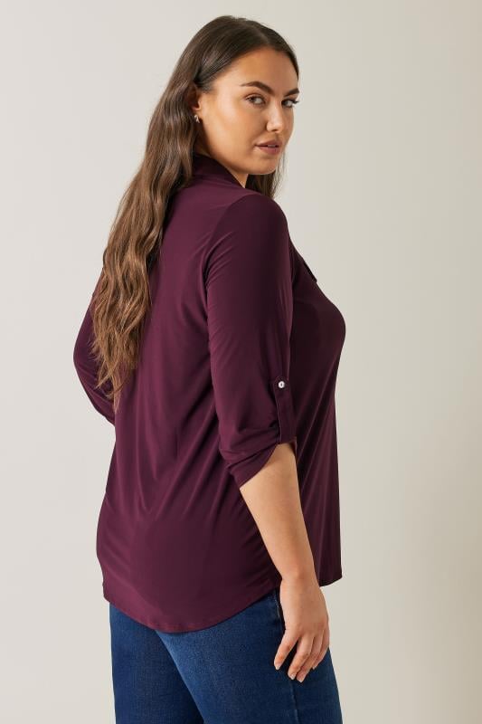 EVANS Plus Size Burgundy Red Tab Sleeve Blouse | Evans  3