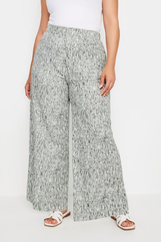YOURS Plus Size Grey Abstract Print Textured Wide Leg Trousers | Yours Clothing 1