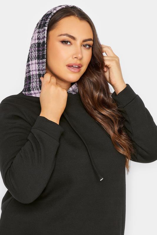 Plus Size Black & Purple Check Hoodie | Yours Clothing  4