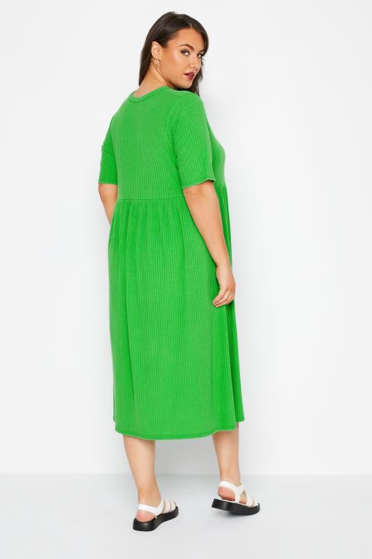 LIMITED COLLECTION Plus Size Bright Green Ribbed Peplum Midi Dress | Yours Clothing 3