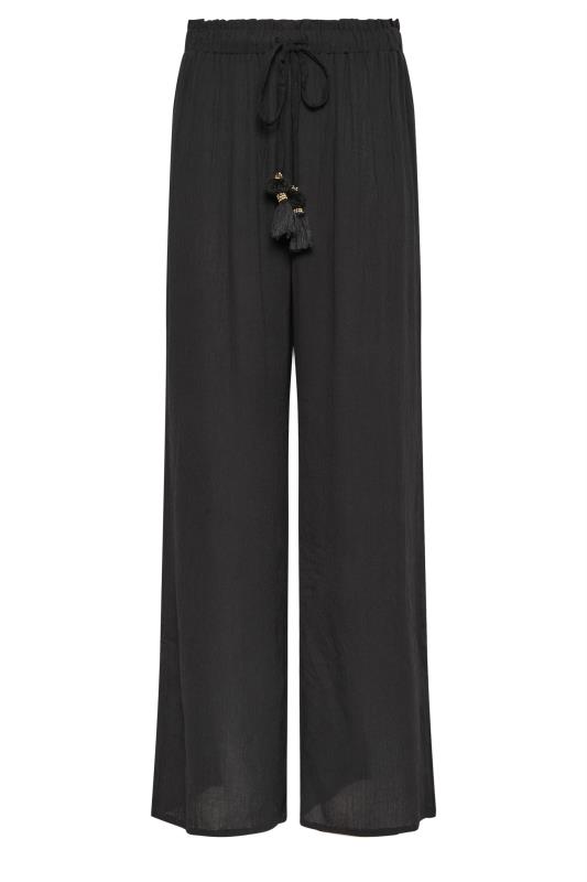 LTS Tall Women's Black Textured Tie Waist Wide Leg Trousers | Long Tall Sally 6