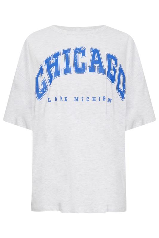 YOURS Plus Size Light Grey 'Chicago' Slogan Oversized Boxy T-Shirt | Yours Clothing 5