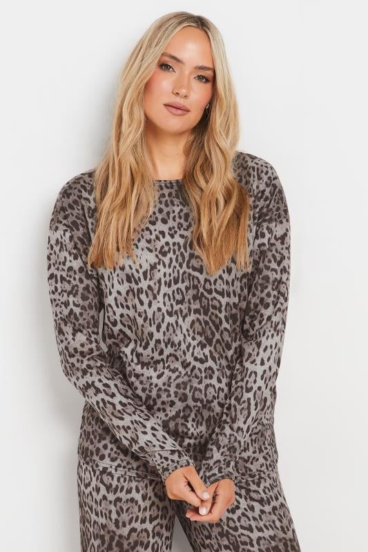 LTS Tall Grey Marl Animal Print Scoop Neck Top | Long Tall Sally 1