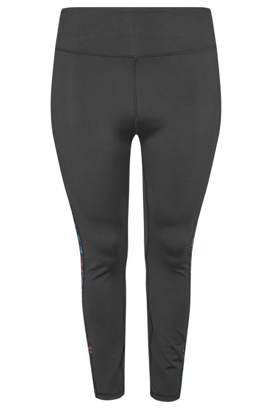 ACTIVE Plus Size Black Leopard Print Side Panel High Waisted Leggings | Yours Clothing 7