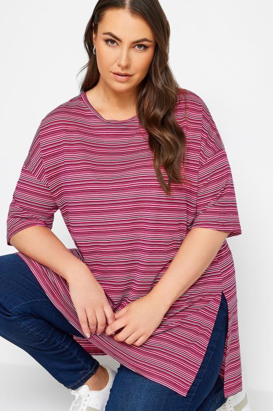 YOURS Curve Pink Stripe Oversized Top | Yours Clothing 4