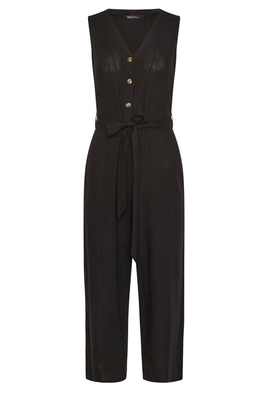 M&Co Petite Black Tie Waist Linen Jumpsuit | M&Co 5
