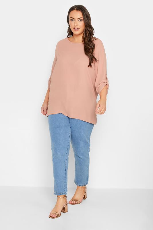 YOURS Plus Size Blush Pink Tab Sleeve Blouse | Yours Clothing 2
