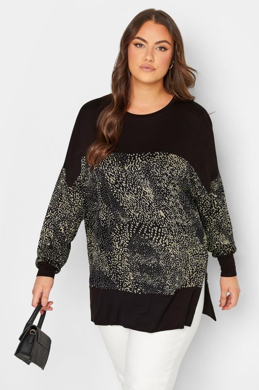 Plus Size Black Mixed Animal Print Long Sleeve Top | Yours Clothing  1