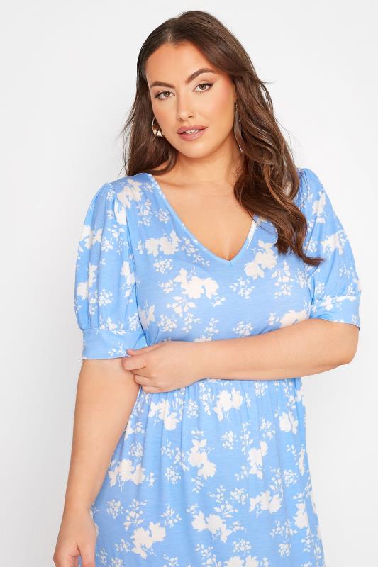 Plus Size Blue Floral V-Neck Maxi Dress | Yours Clothing 4