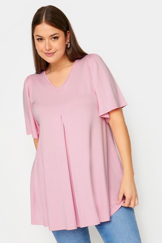Plus Size  YOURS Curve Light Pink Pleat Angel Sleeve Swing Top