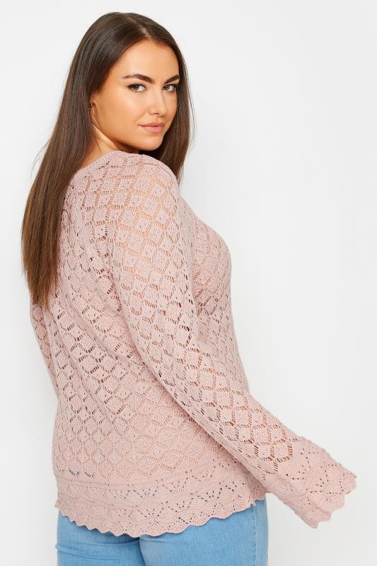 YOURS Plus Size Pink Crochet Detail Jumper | Yours Clothing 3
