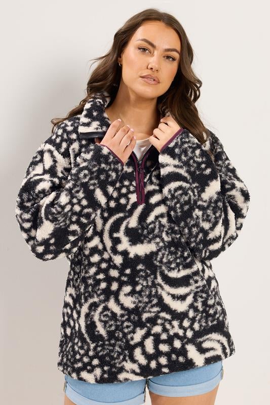 YOURS Curve Black Animal Print Borg Fleece