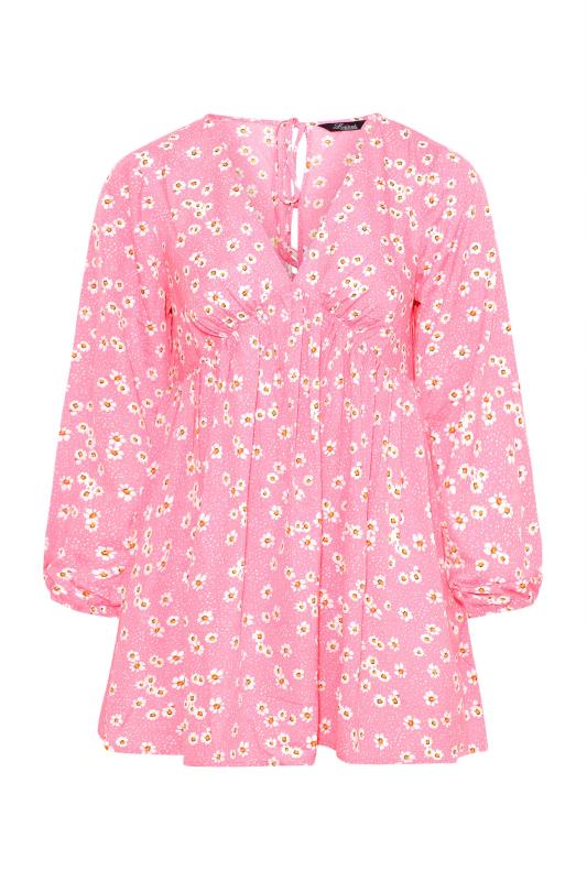 LIMITED COLLECTION Plus Size Pink Daisy Print Back Tie Smock Blouse | Yours Clothing 6