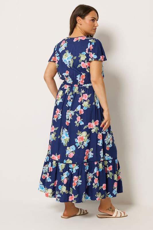 YOURS Plus Size Blue Floral Sleeve Dress | Yours Clothing 2