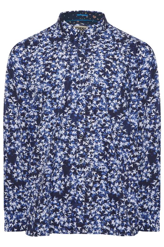 D555 Big & Tall Navy Blue Abstract Floral Print Long Sleeve Shirt| BadRhino 3