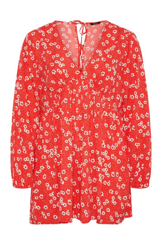 LIMITED COLLECTION Curve Red Floral Print Plunge Peplum Blouse_F.jpg