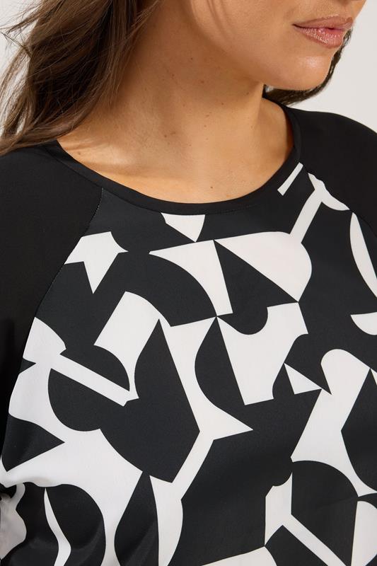YOURS Plus Size Black Abstract Contrast Sleeve Top | Yours Clothing 4