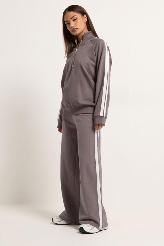 PixieGirl Petite Women's Set Purple Stripe Quarter Zip Sweatshirt & Wide Leg Joggers | PixieGirl 2