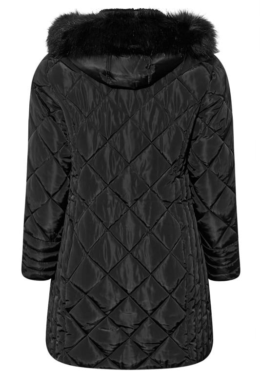 Curve Black Diamond Quilted Midi Puffer Coat | Yours Clothing 7
