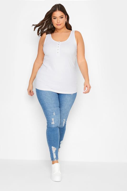 YOURS Plus Size Curve White Popper Vest Top | Yours Clothing  2