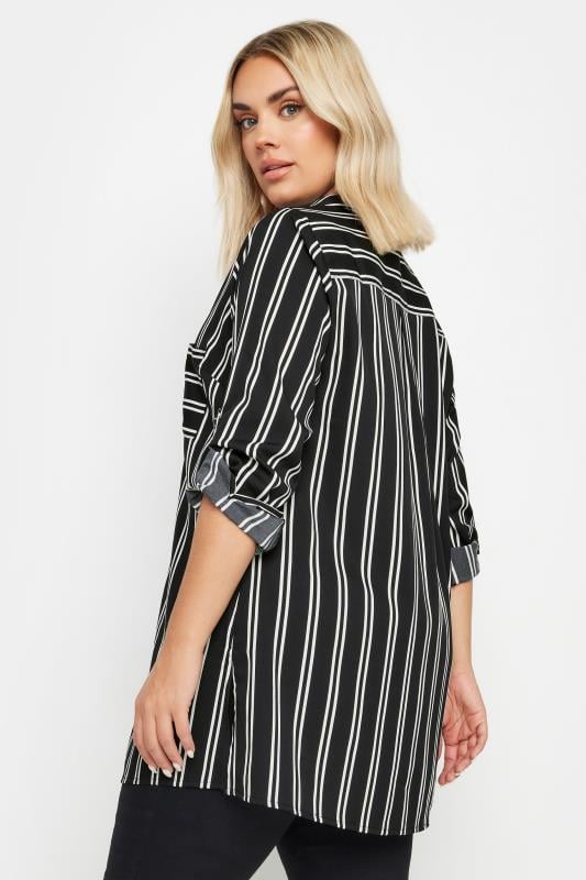 YOURS Plus Size Black Stripe Print Boyfriend Shirt | Yours Clothing  3