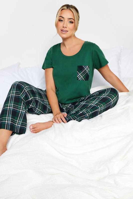 Plus Size  LIMITED COLLECTION Curve Green Tartan Check Pocket Pyjama Top