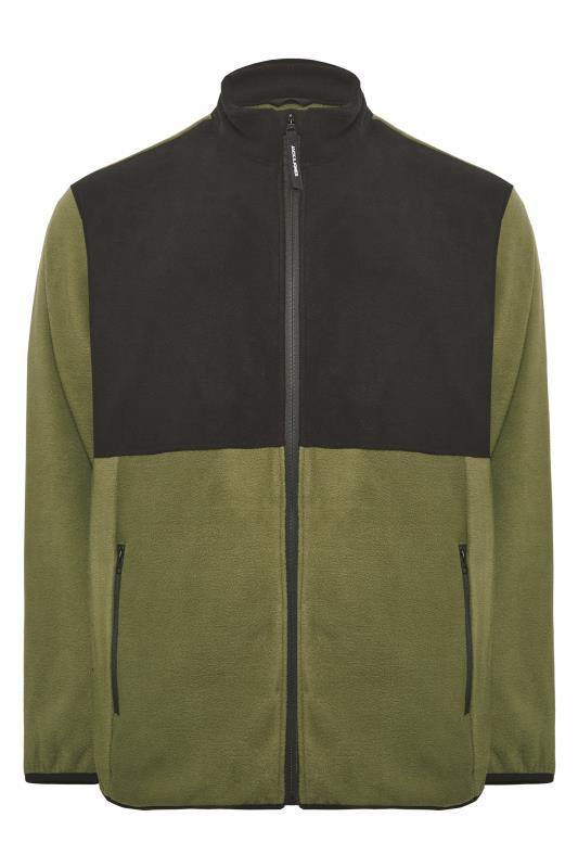 JACK & JONES Big & Tall Olive Green Panel Zip Fleece Jacket | BadRhino 3